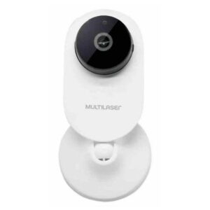 Câmera interna inteligente Multilaser Liv SE241, corpo branco com lente frontal preta evidenciada, base redonda para apoio em mesa ou parede.