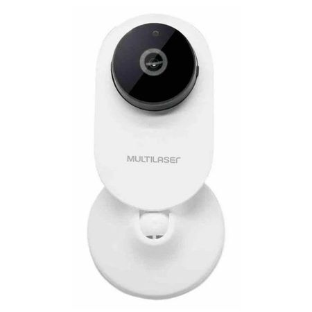 Câmera interna inteligente Multilaser Liv SE241, corpo branco com lente frontal preta evidenciada, base redonda para apoio em mesa ou parede.